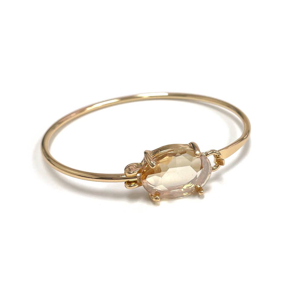 StarryNYC - High Quality Glass Crystal Oval Stone Cuff Metal Bangle