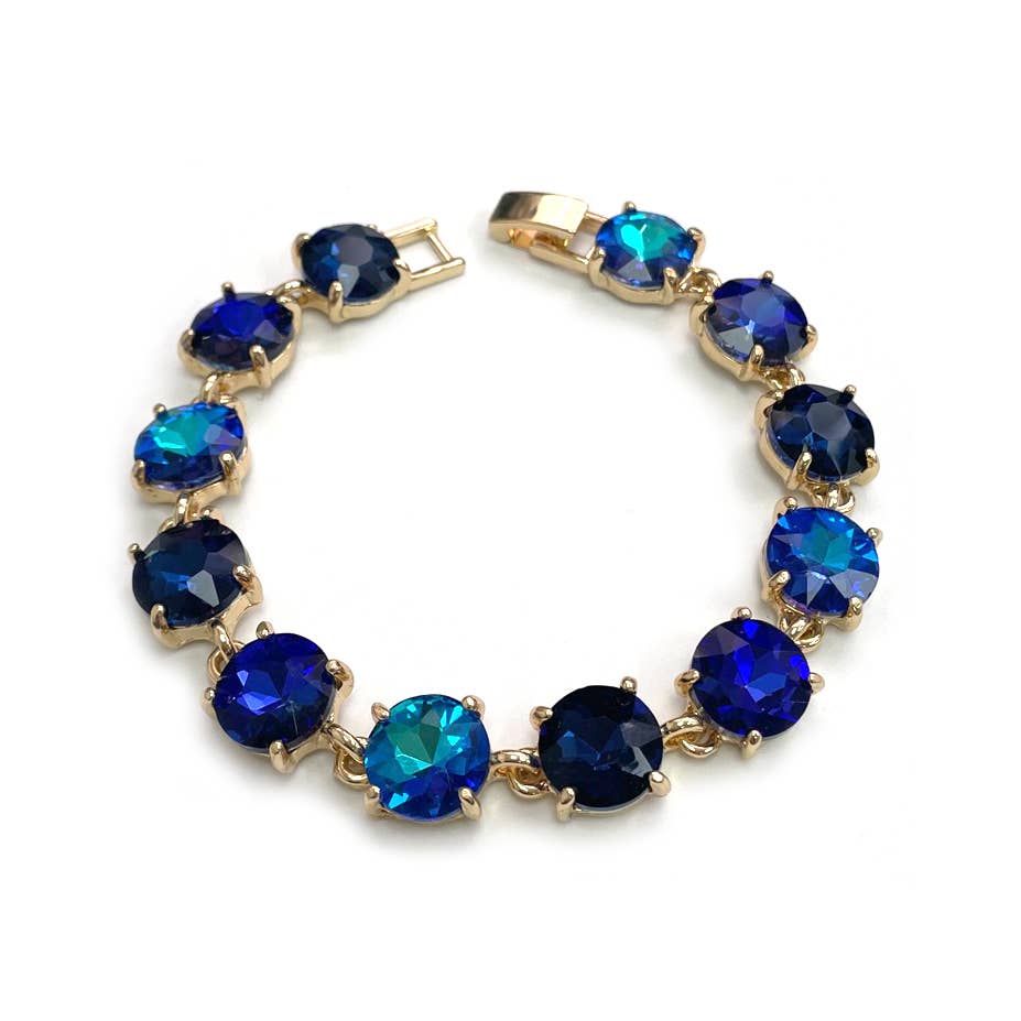 StarryNYC - Round Cushion Cut Crystal Glass Linked Bracelet