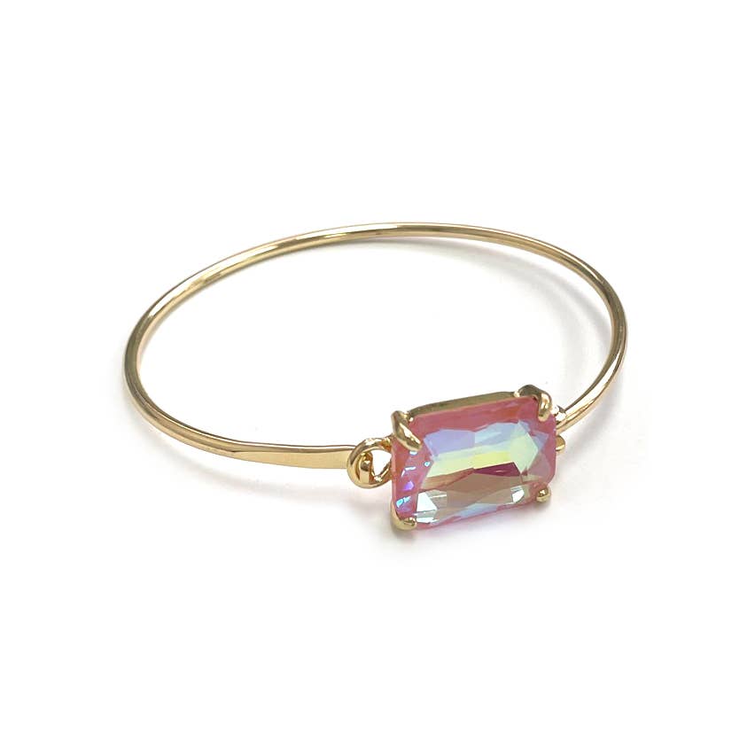StarryNYC - High Quality Glass Crystal Rectangle Stone Cuff Metal Bangle