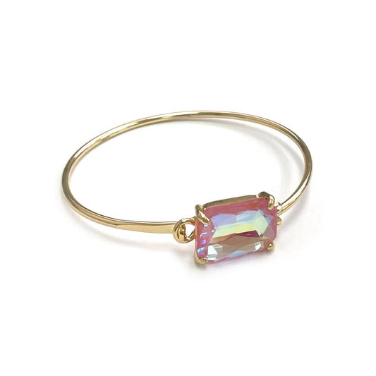 StarryNYC - High Quality Glass Crystal Rectangle Stone Cuff Metal Bangle