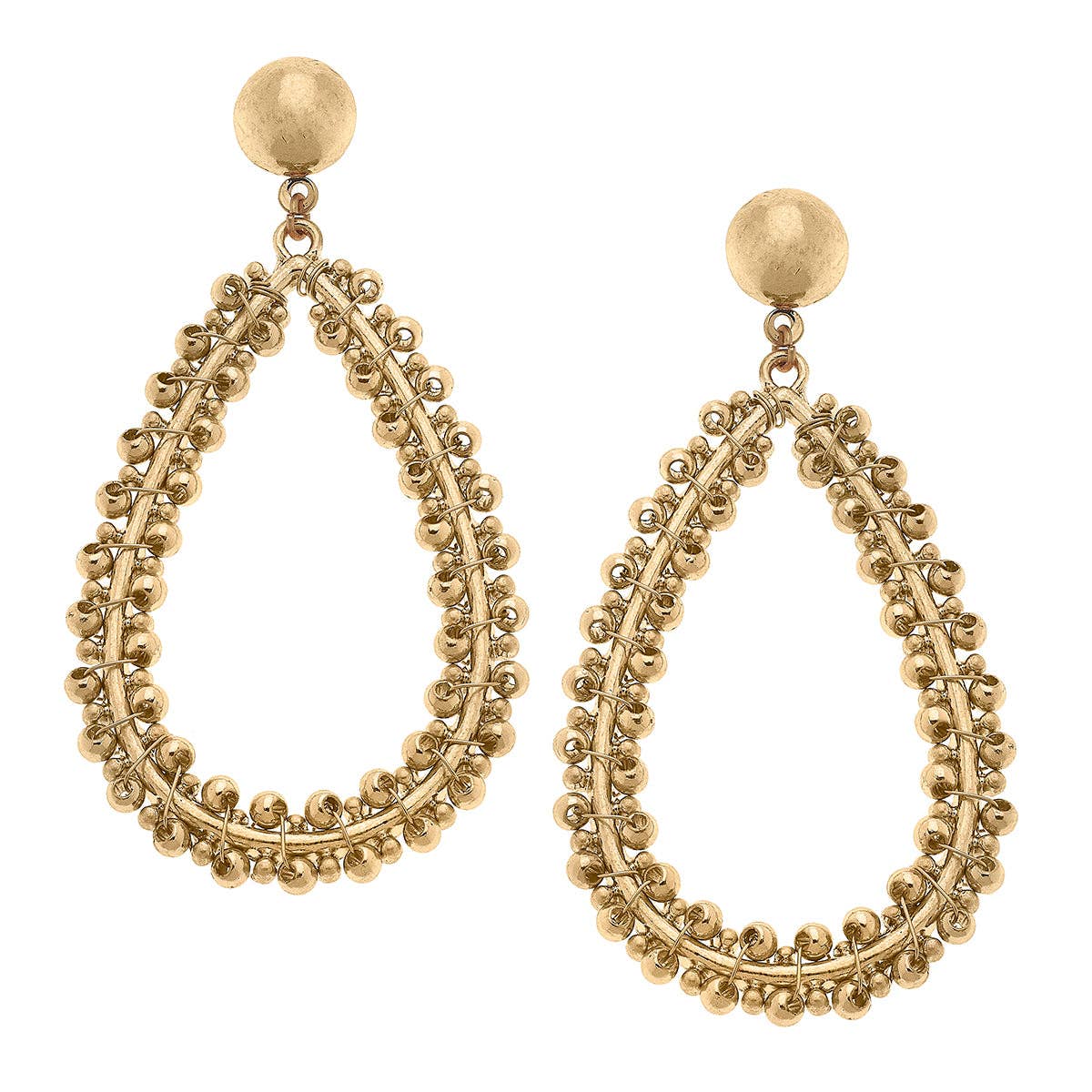 Canvas Style - Clementine  Beaded Teardrop Earrings in Worn Gold