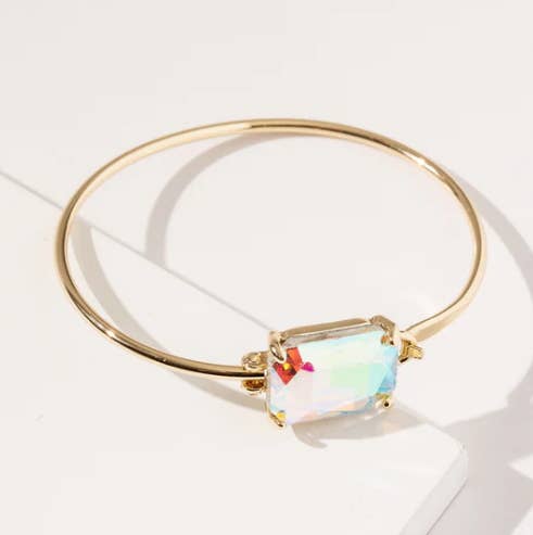 StarryNYC - High Quality Glass Crystal Rectangle Stone Cuff Metal Bangle
