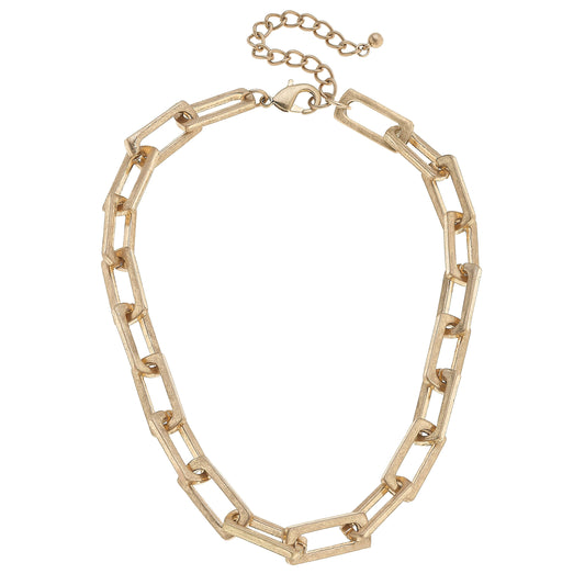 Canvas Style - Lennox Chunky Rectangle Chain Link Necklace in Worn Gold