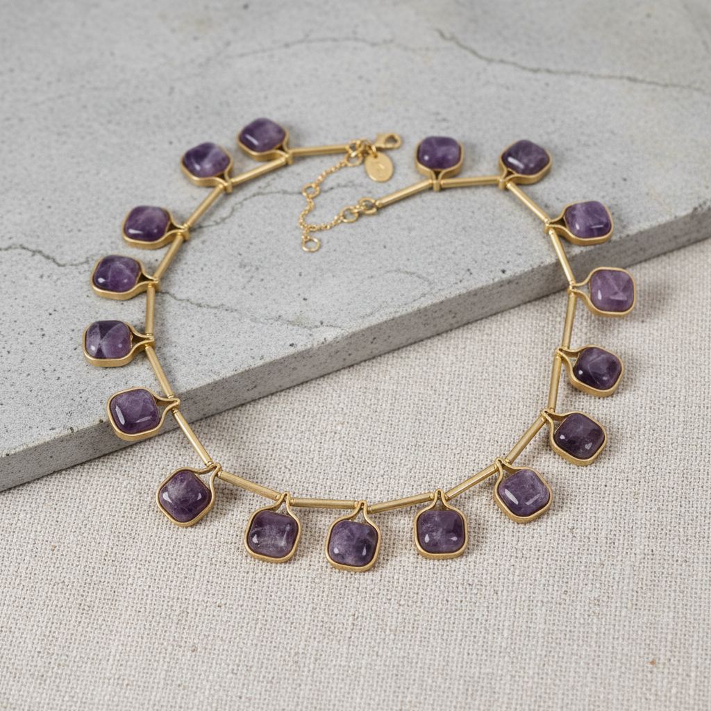 GirlyPirateCo - Vintage 18K Gold-Plated Amethyst Crystal Choker Necklace
