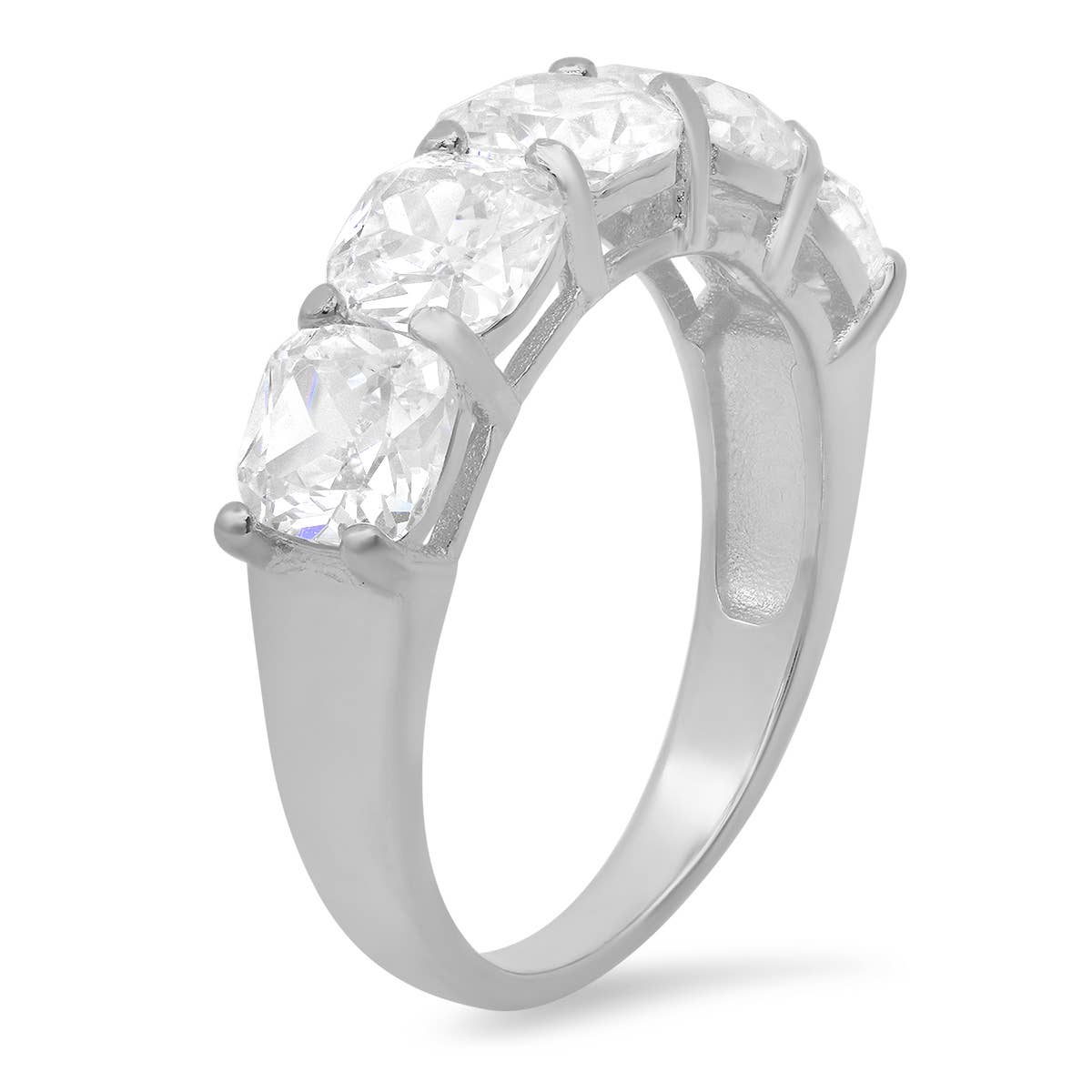 Queen Jewels - 925 Silver/Gold 5-Stone Diamond CZ Cushion Cut Ring
