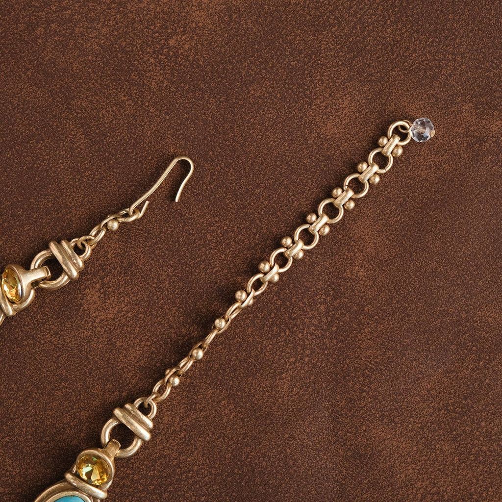 GirlyPirateCo - Vintage 18K Gold Plated Turquoise and Yellow Gem Necklace