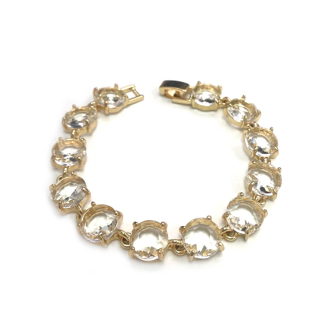 StarryNYC - Round Cushion Cut Crystal Glass Linked Bracelet