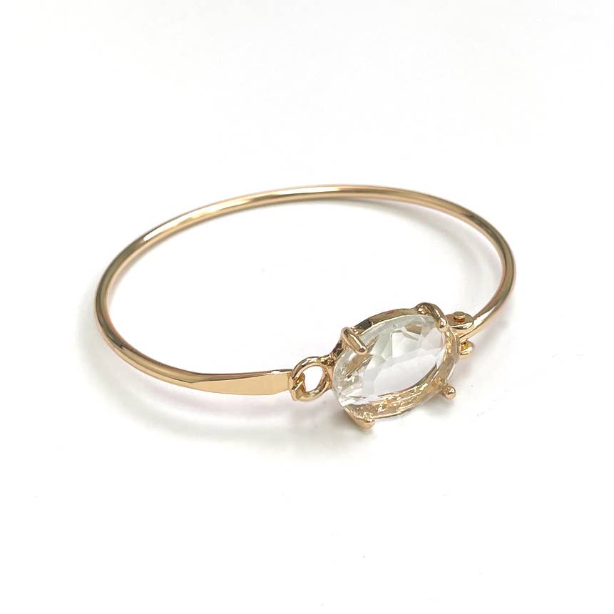 StarryNYC - High Quality Glass Crystal Oval Stone Cuff Metal Bangle