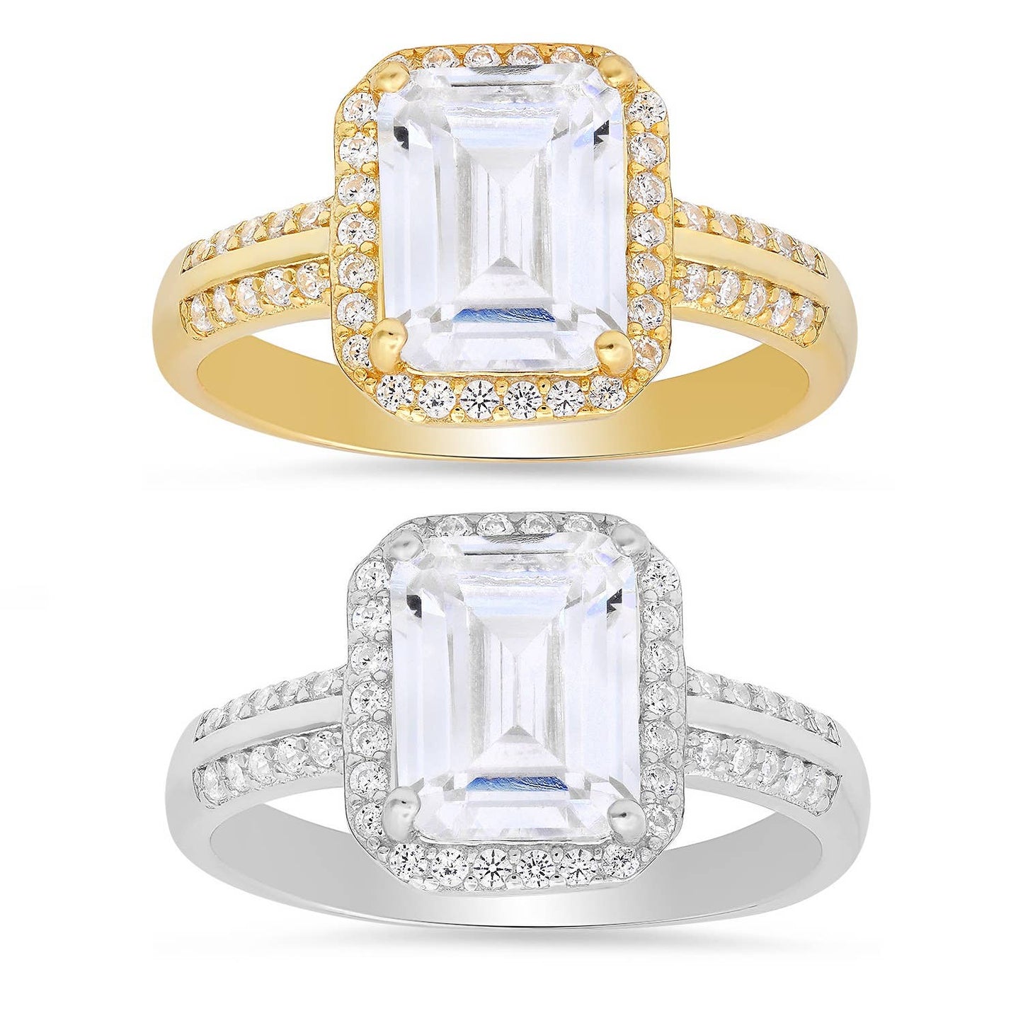Queen Jewels - Sterling Silver Emerald-cut Halo CZ Ring