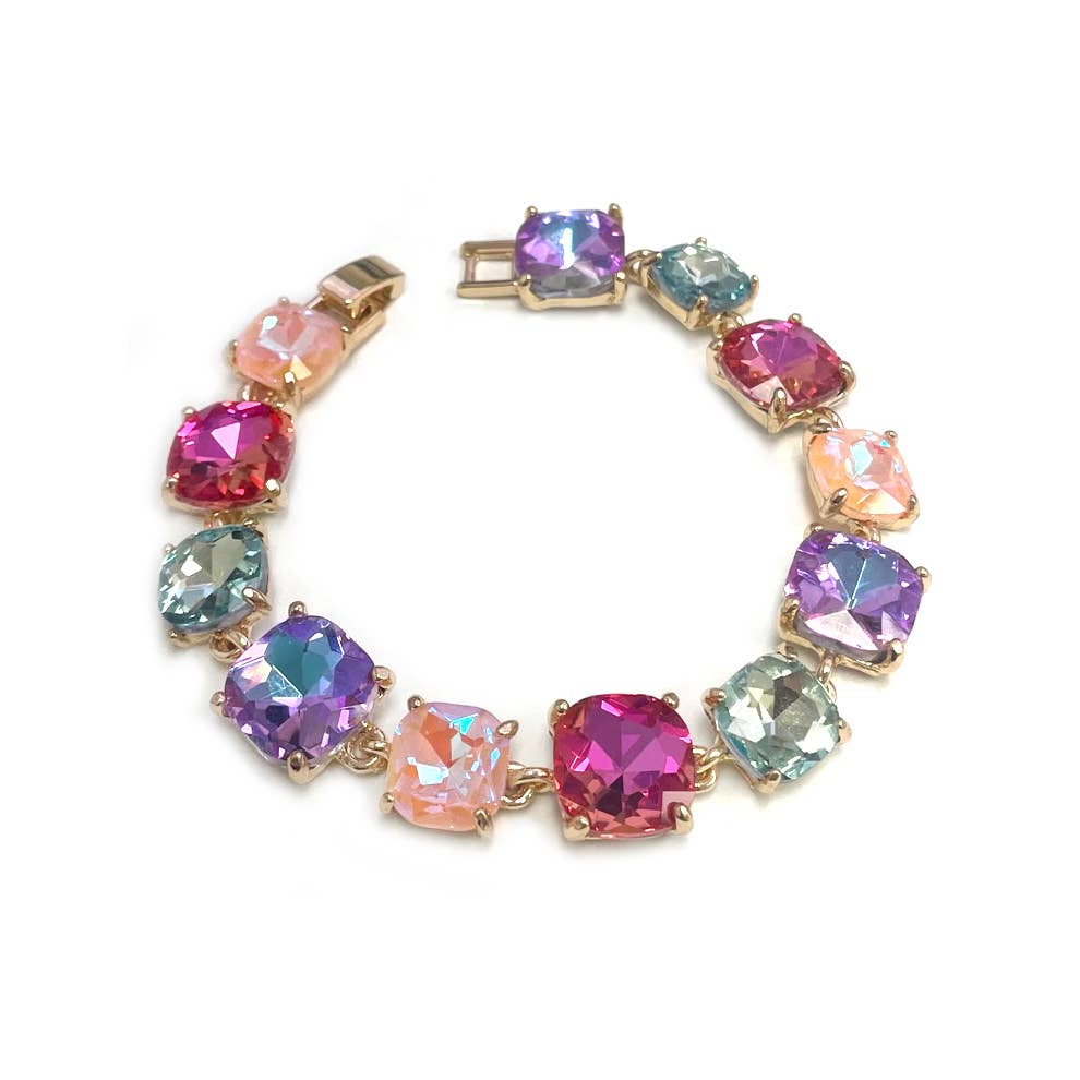 StarryNYC - Cushion Cut Glass Crystal Linked Station Bracelet