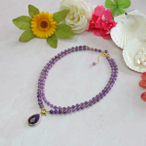 Amethyst Teardrop Pendant Necklace. Set of Two