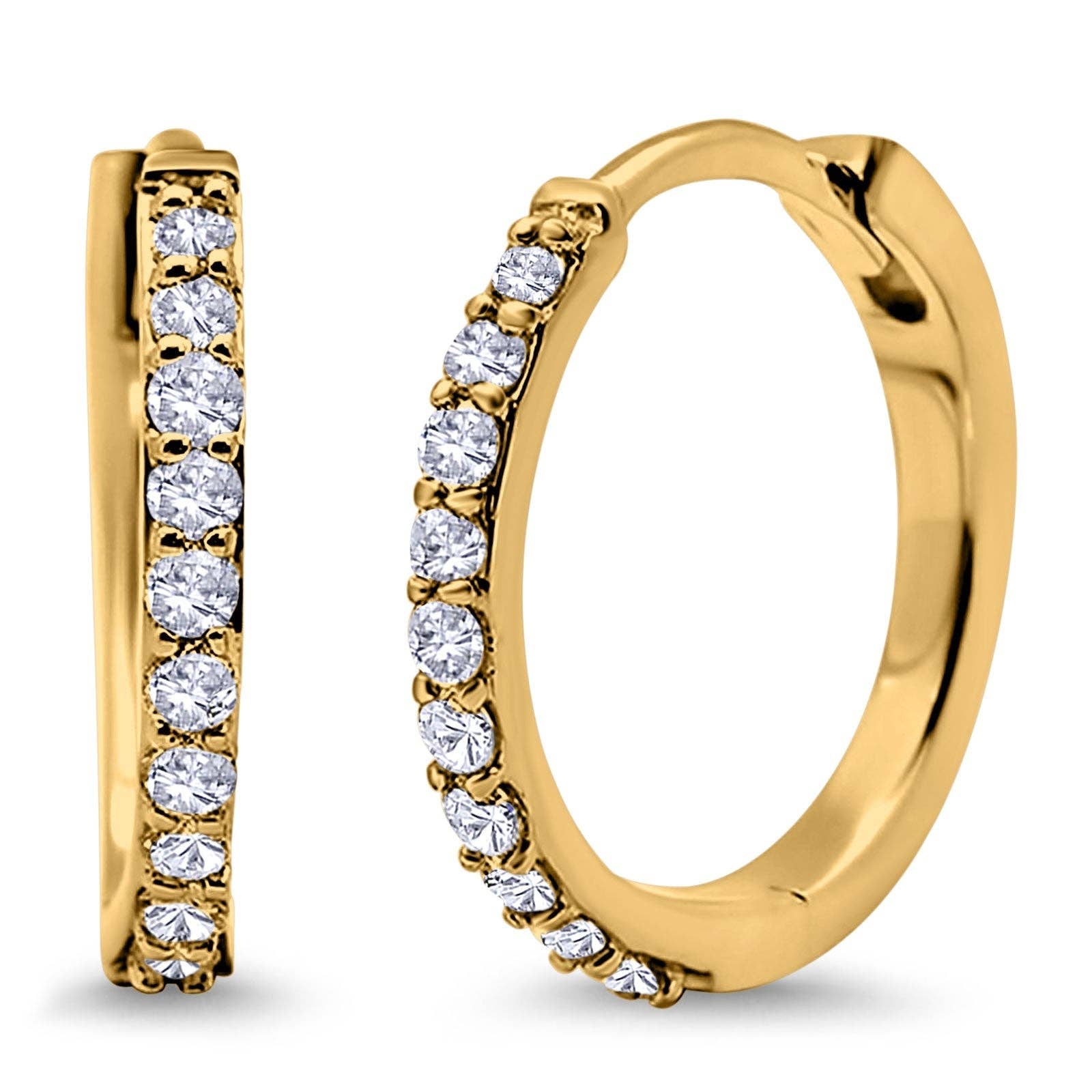 Blue Apple Imports - Half Eternity Yellow Tone Cubic Zirconia Hoop Earrings