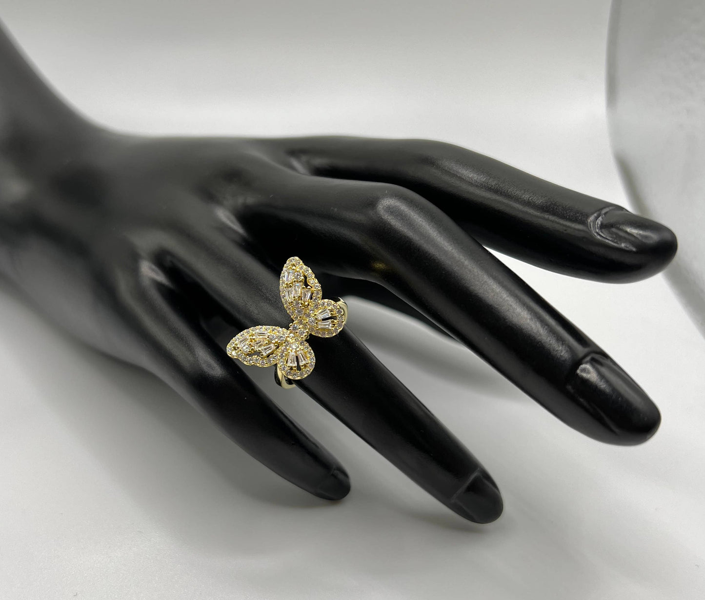 Queen Jewels - 925 Silver/Gold Diamond CZ Baguette Butterfly Ring