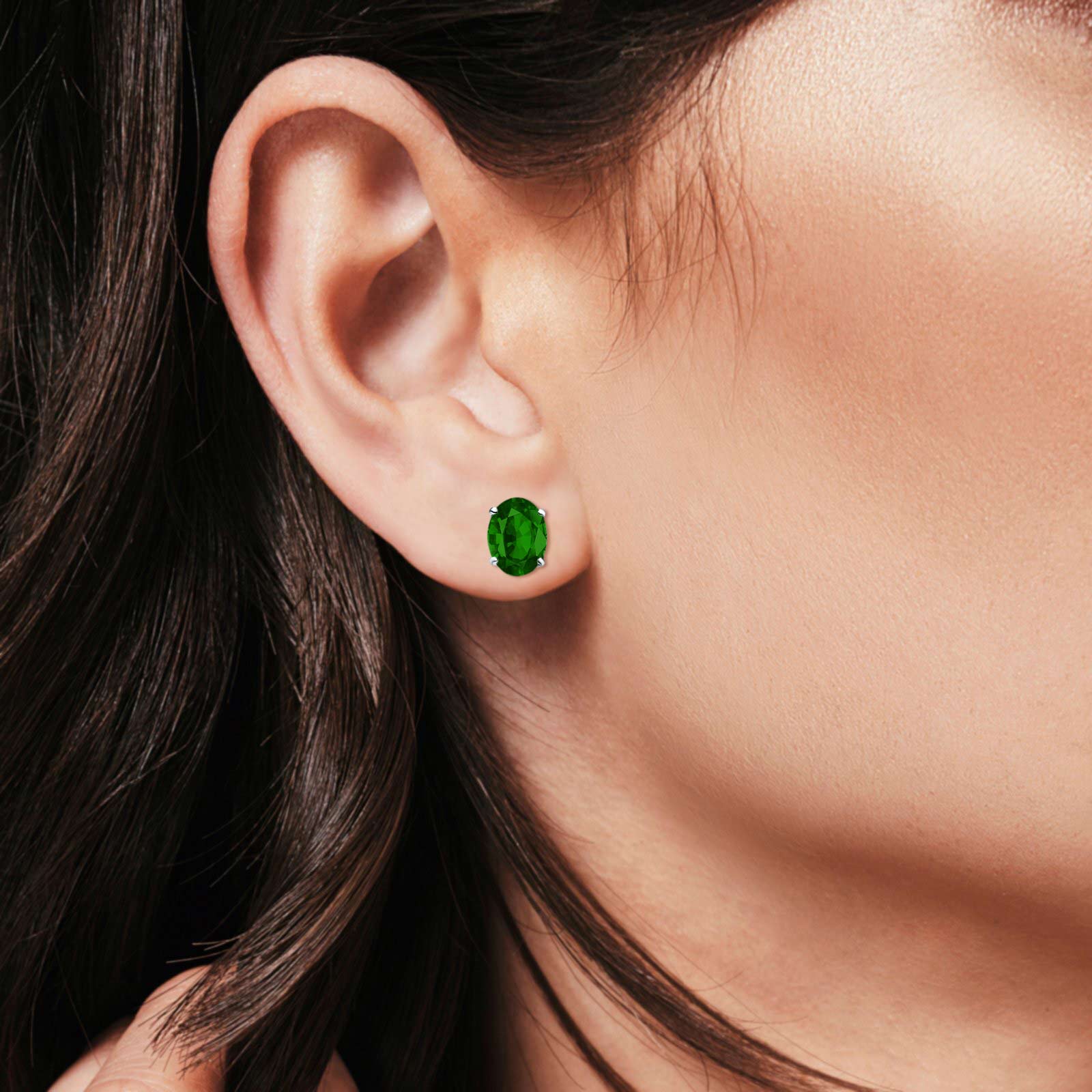 Blue Apple Imports - Art Deco Oval Wedding Bridal Solitaire Simulated Green Emerald CZ Stud Earrings