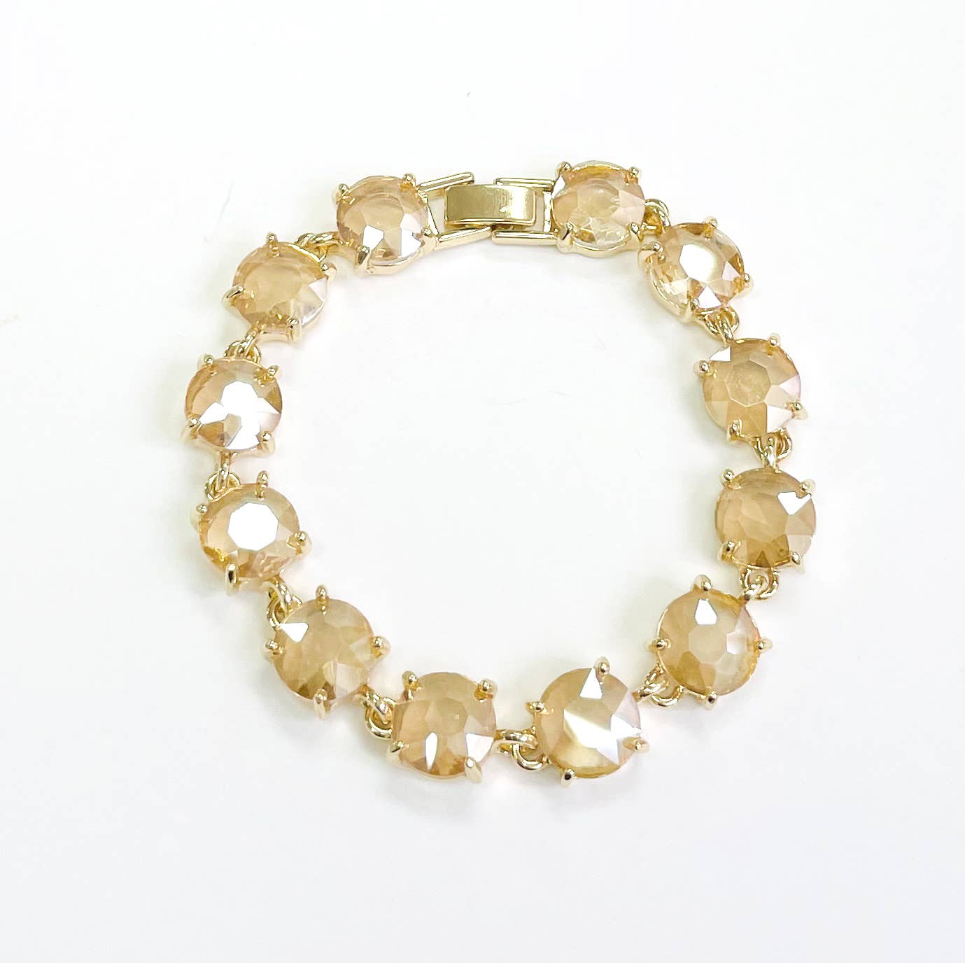 StarryNYC - Round Cushion Cut Crystal Glass Linked Bracelet