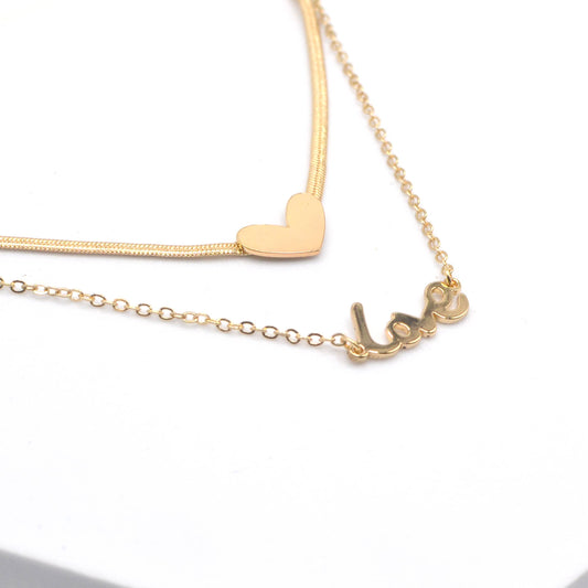 StarryNYC - Double Stand Love Letter and Heart Pendant Necklace