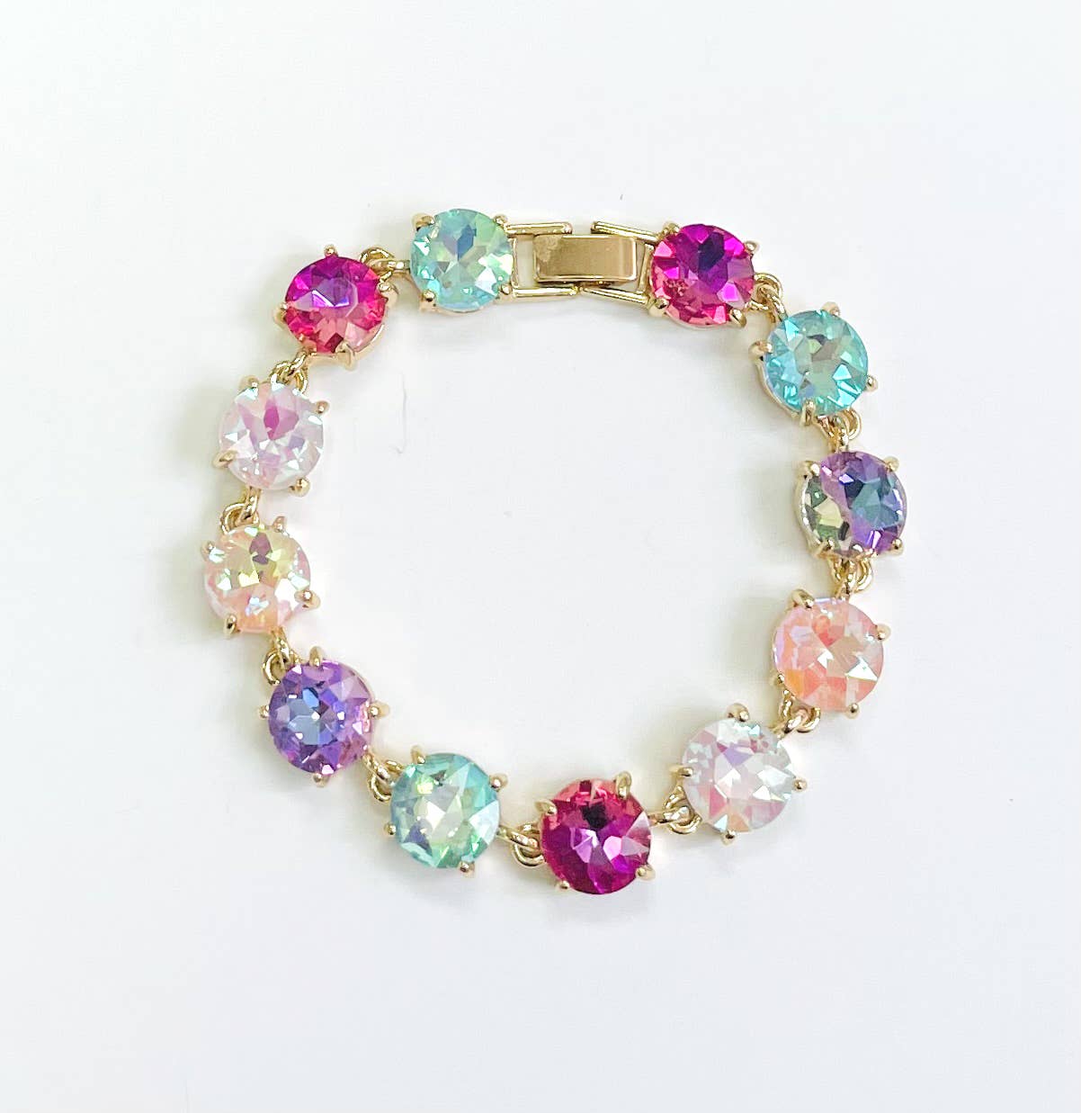 StarryNYC - Round Cushion Cut Crystal Glass Linked Bracelet