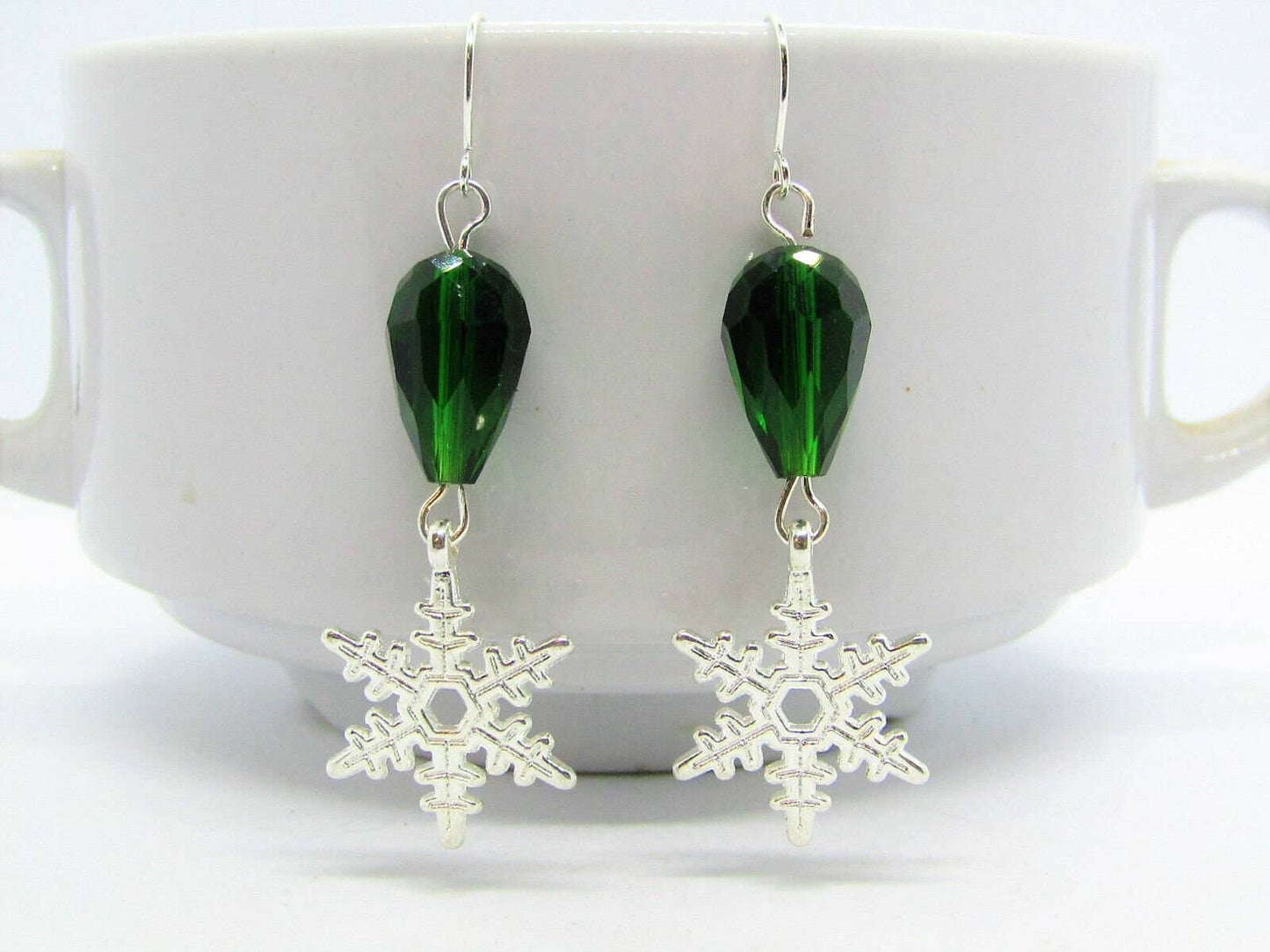 Bad Apple Designs - Snowflake Charm Silver Dangle Earrings, Frozen, Christmas Jewelry