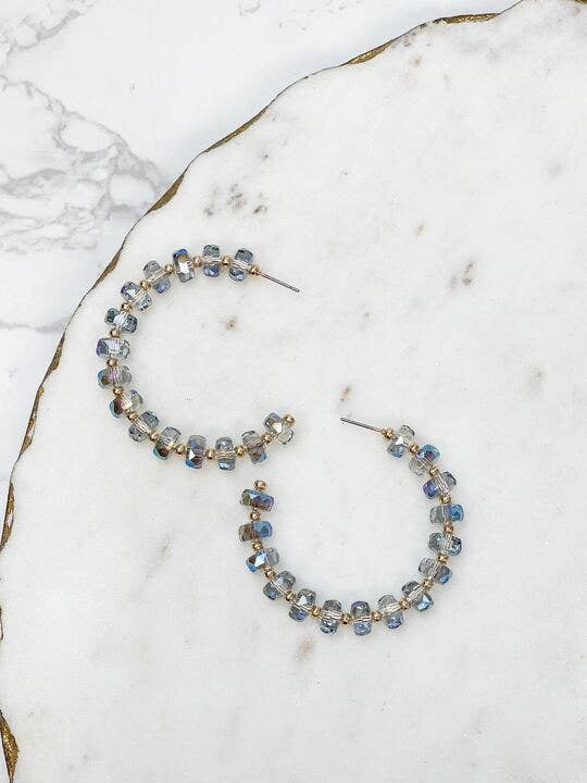 Prep Obsessed Wholesale - Translucent Blue & Gold Hoop Earrings