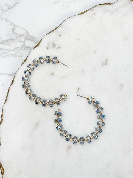 Prep Obsessed Wholesale - Translucent Blue & Gold Hoop Earrings