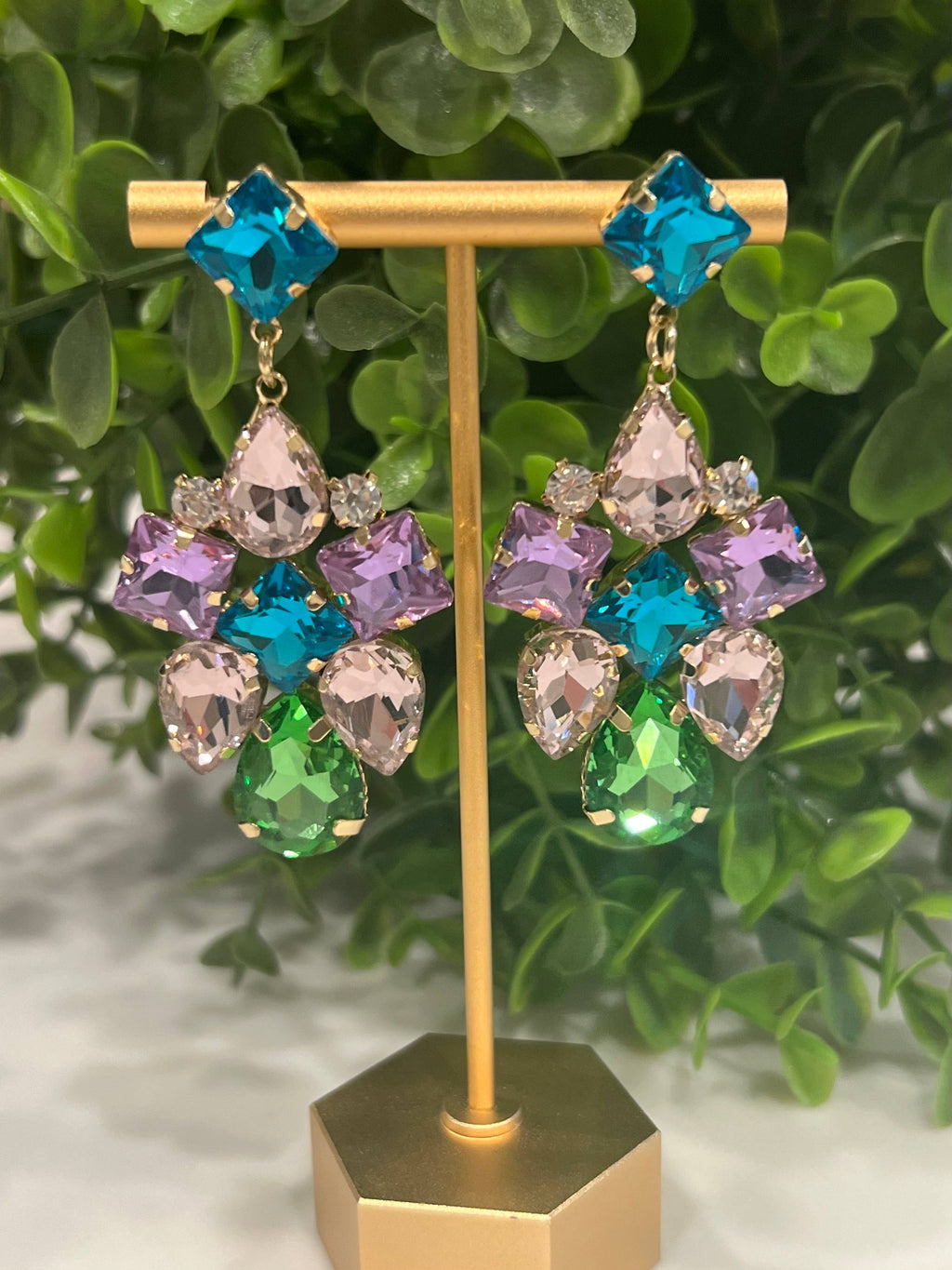 Buttoned Up with Lux - Pastel Crystal Dangle Earrings