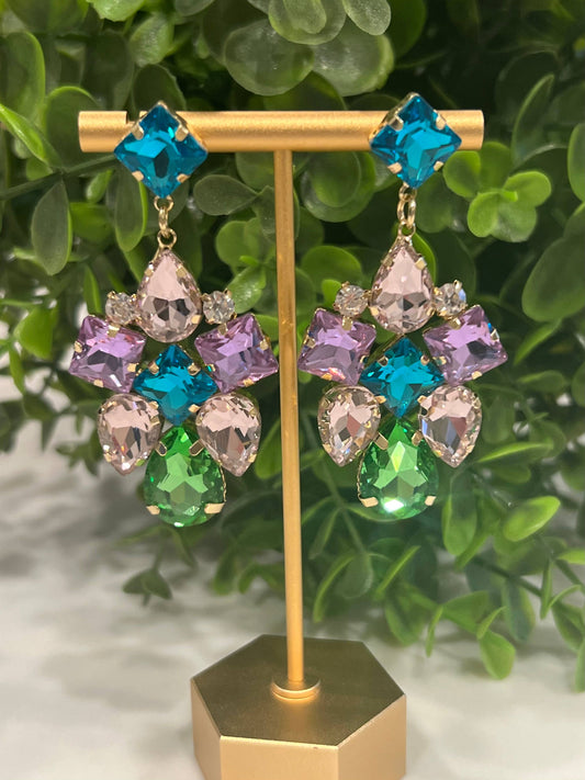 Buttoned Up with Lux - Pastel Crystal Dangle Earrings