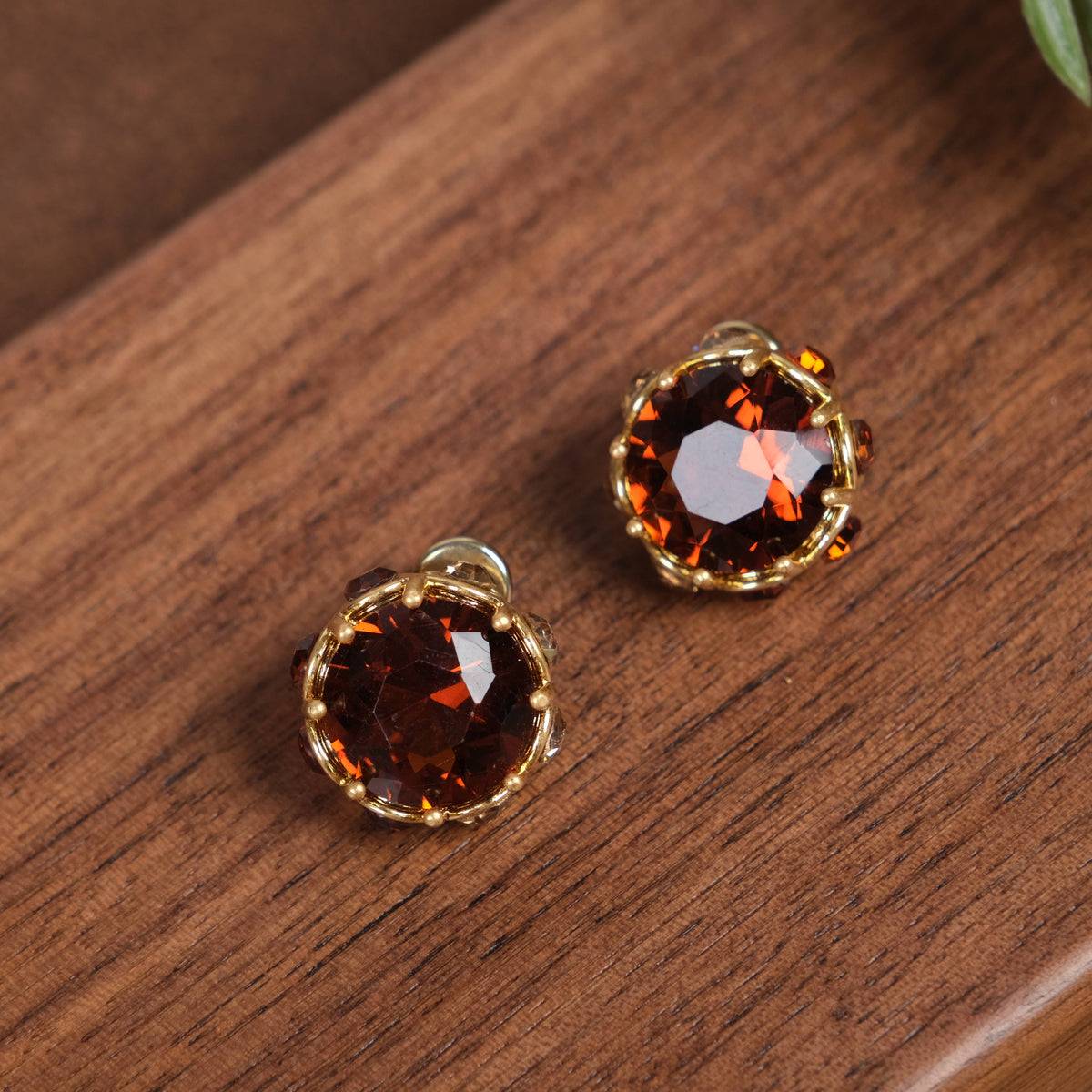 GirlyPirateCo - Vintage 18K Gold Plated Caramel Crystals Stud Earrings