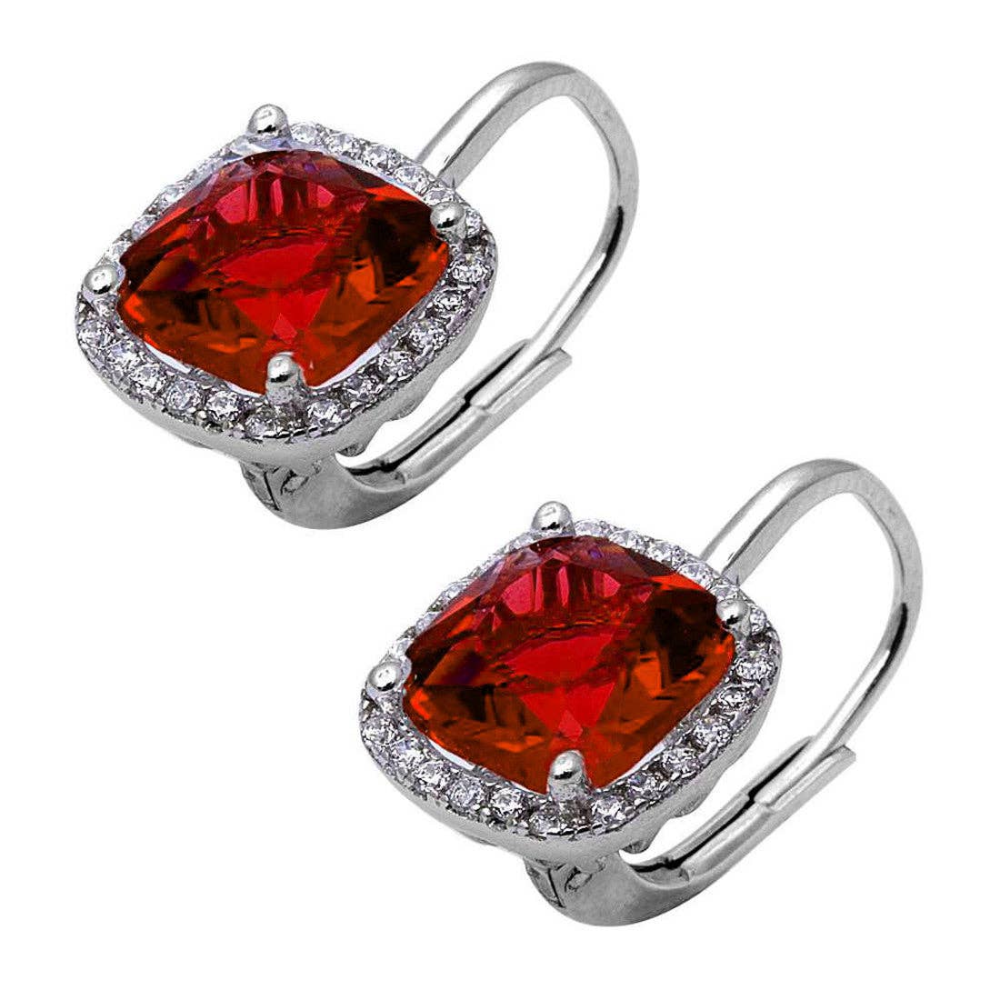 Blue Apple Imports - Cushion Halo Leverback Earrings Round Simulated Garnet CZ