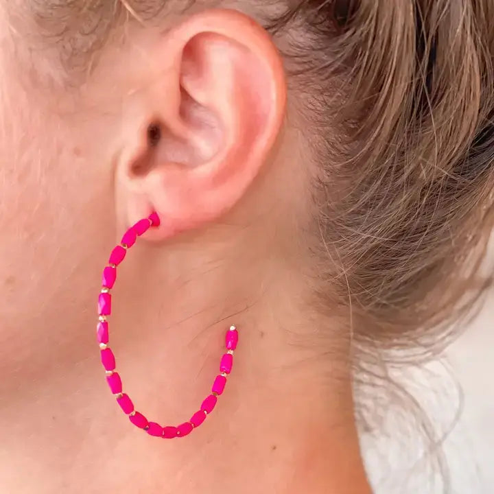 Prep Obsessed Wholesale - Beaded Gold Skinny Open Hoop Earrings