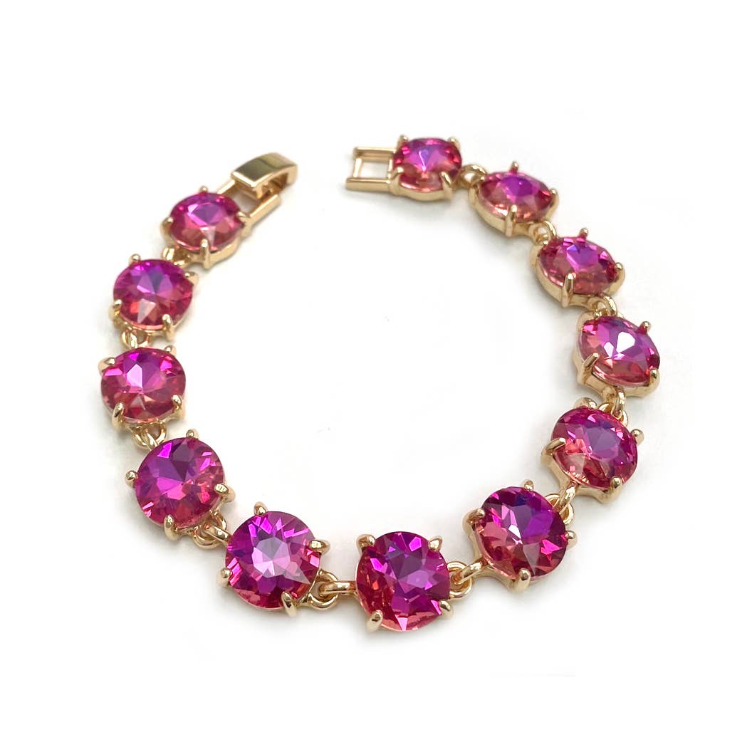 StarryNYC - Round Cushion Cut Crystal Glass Linked Bracelet