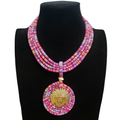 Gardenia Jewelry Ltd. - Pink & Gold Tribal Fusion Fabric Pendant Necklace