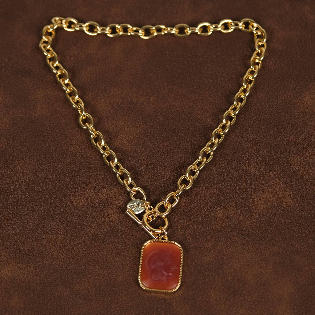GirlyPirateCo - Vintage Elegant 18K Gold Plated Red Pendant Necklace