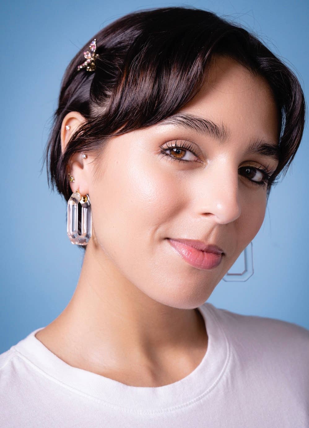 1.5 Emerald Gem Hoop Earrings Clear