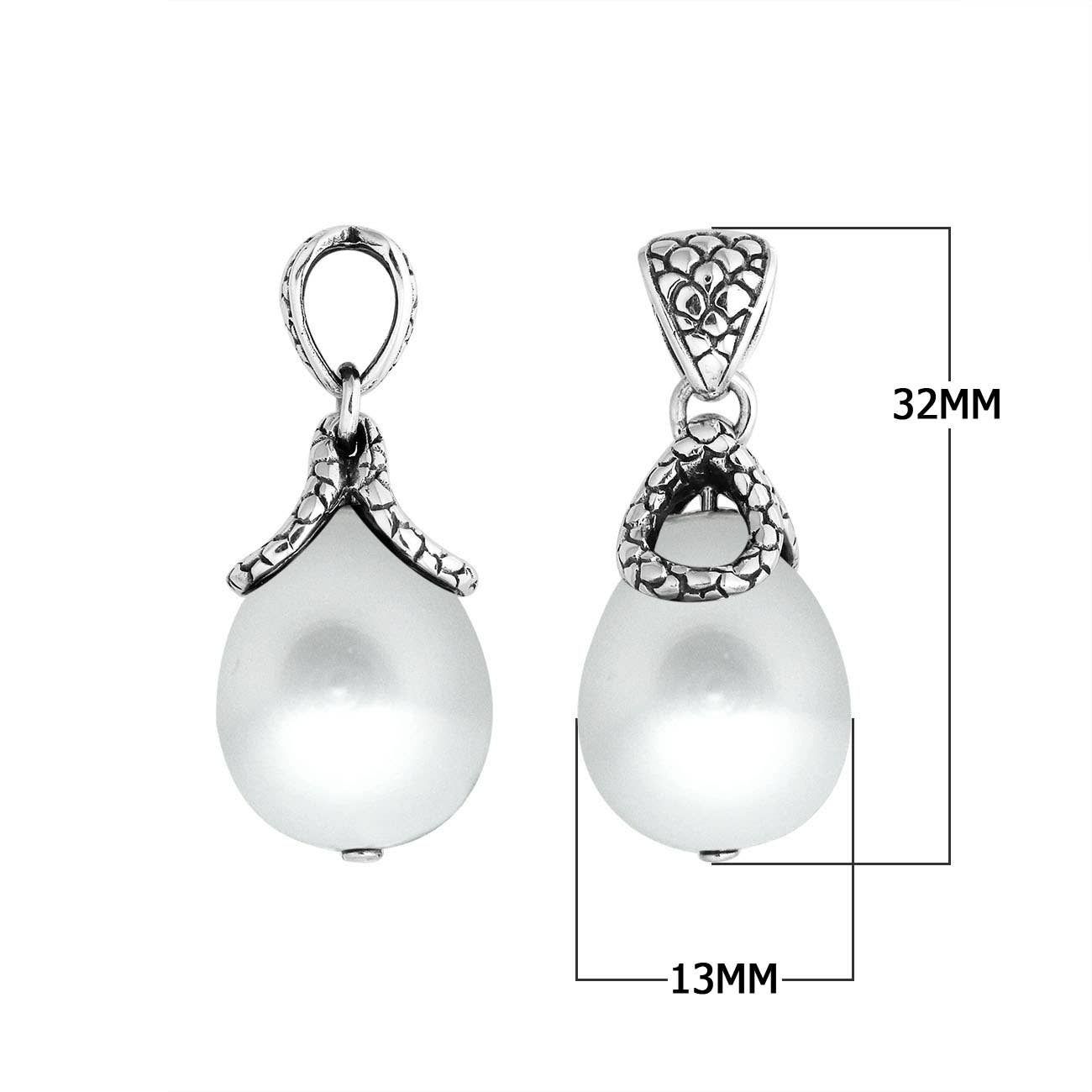 Bali Designs - AP-6262-PEW Sterling Silver Pear Shape Pendant With White Pearl