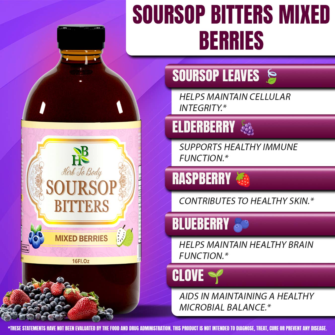Herb To Body - Soursop Bitters Mixed Berries – Immune & Digestive Support