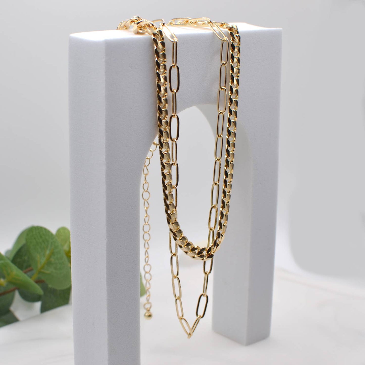 StarryNYC - Two Row Curbed & Paper Clip Chain Metal Necklace