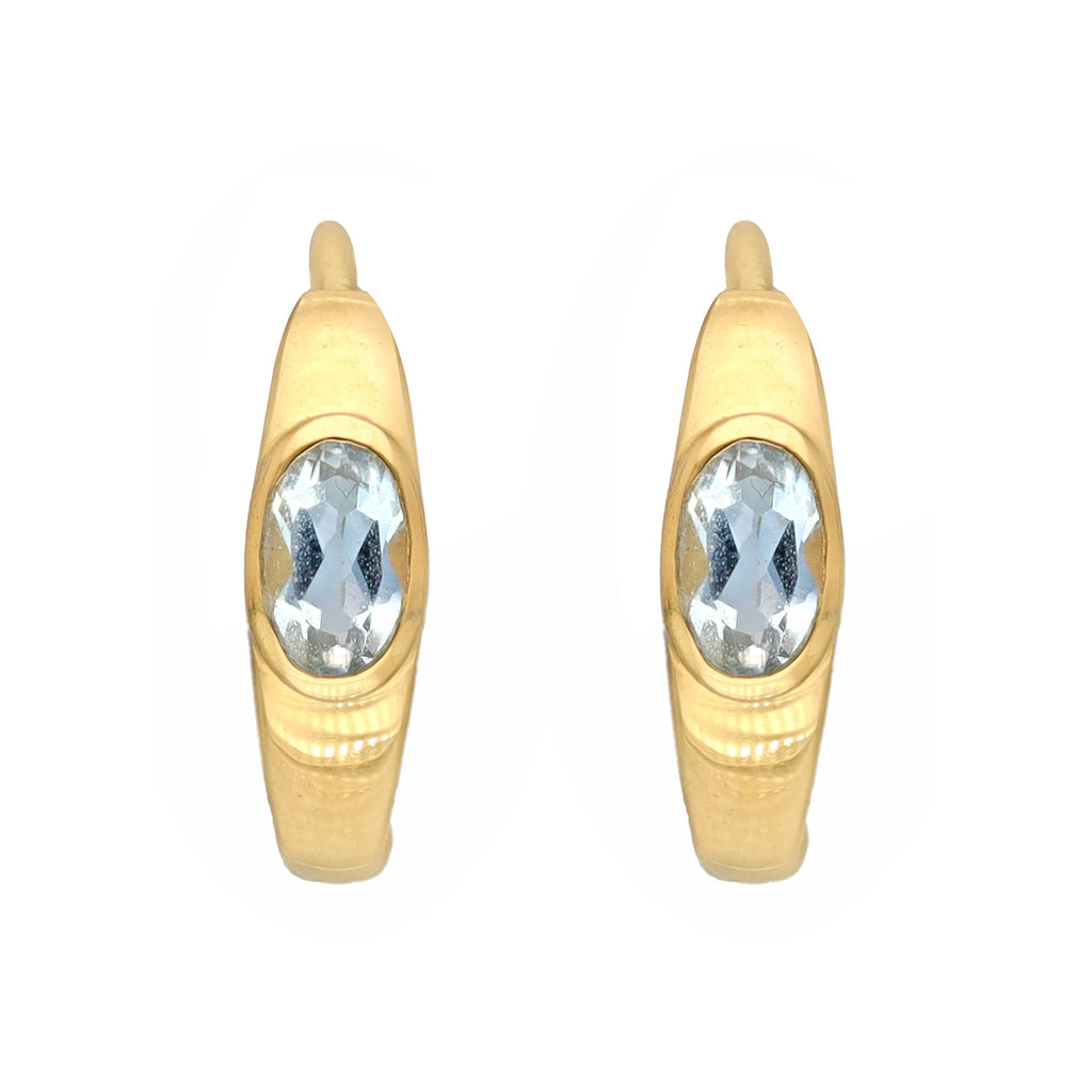 Tiramisu - 14K Gold Plated Silver Sky Blue Topaz Gemstone Hoop Earring