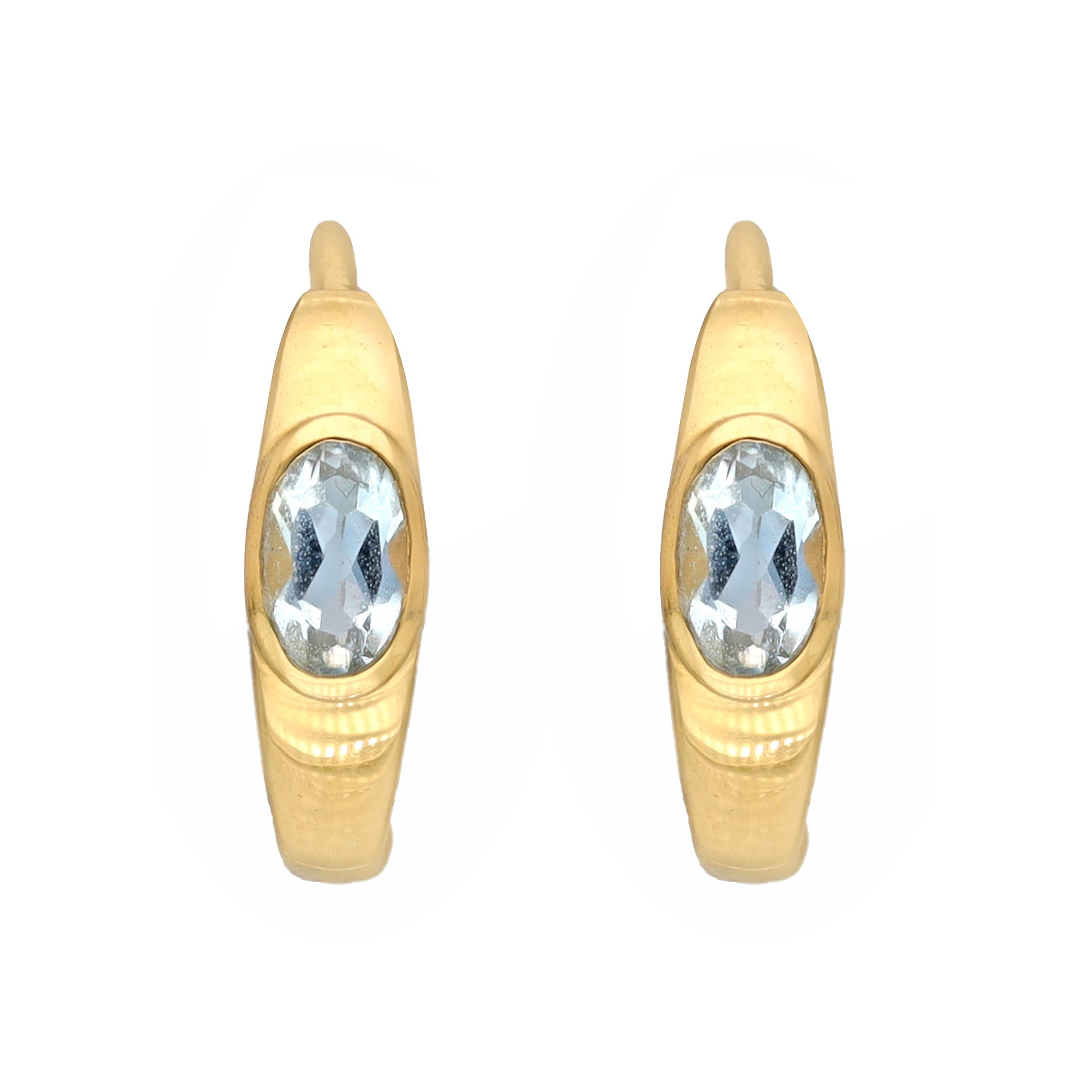 Tiramisu - 14K Gold Plated Silver Sky Blue Topaz Gemstone Hoop Earring