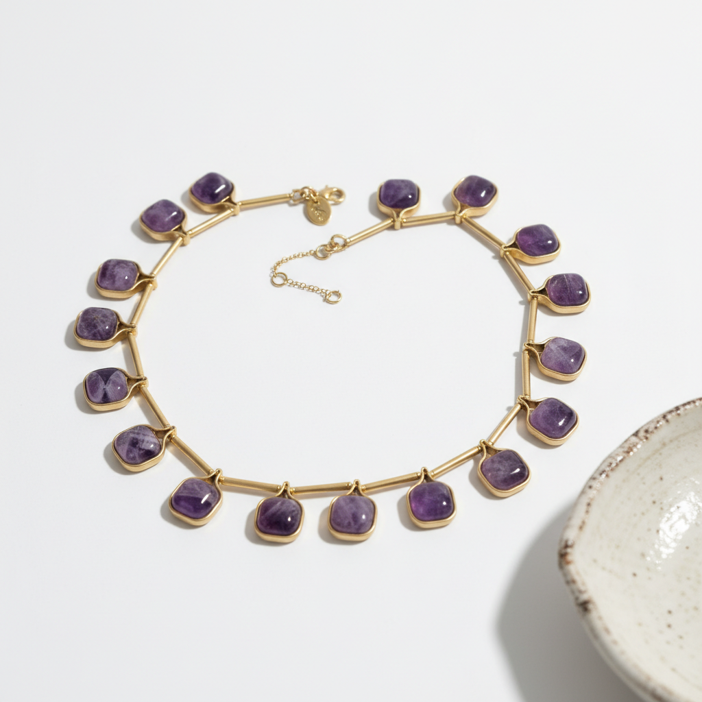GirlyPirateCo - Vintage 18K Gold-Plated Amethyst Crystal Choker Necklace