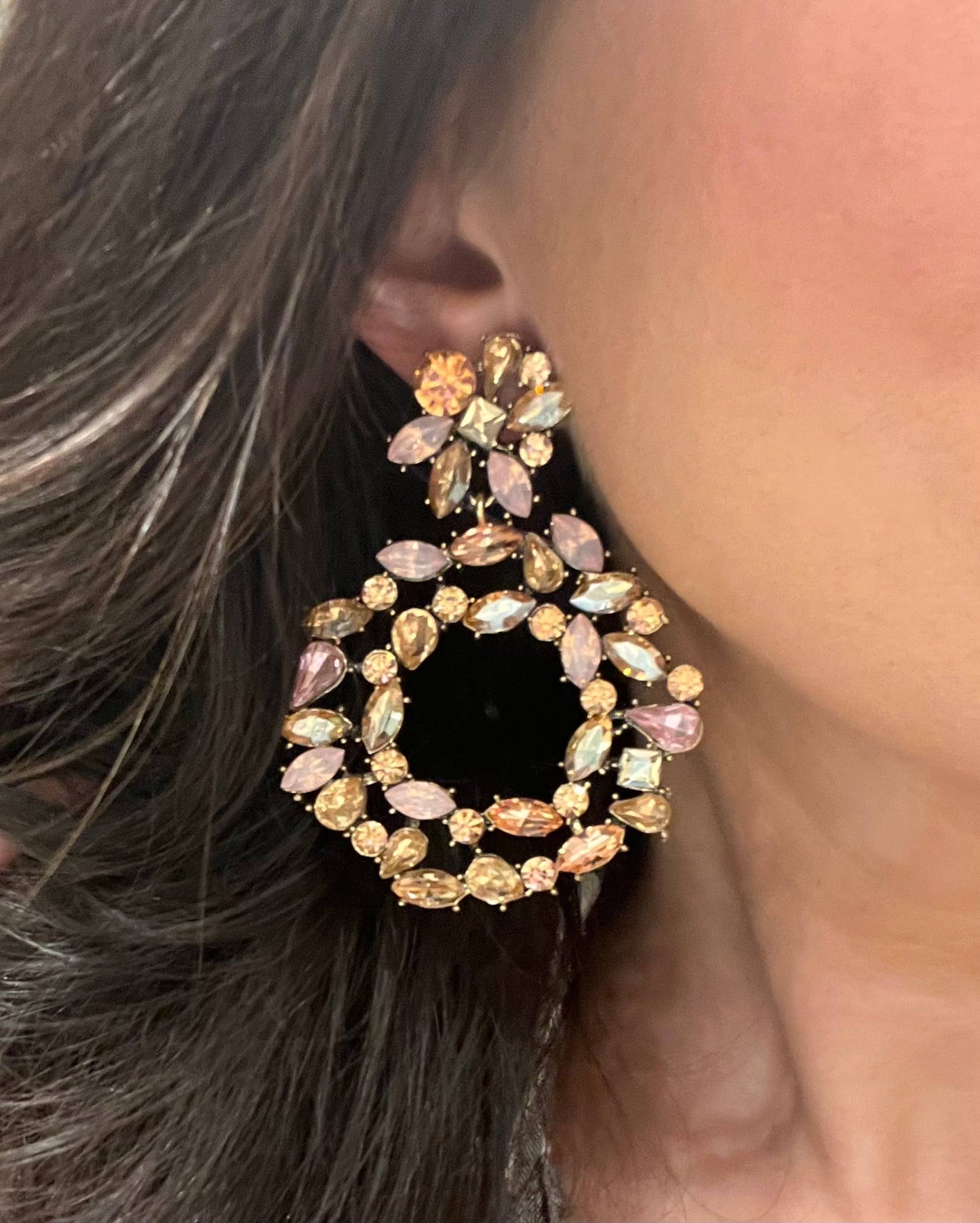 Buttoned Up with Lux - Statement Round Crystal Earrings