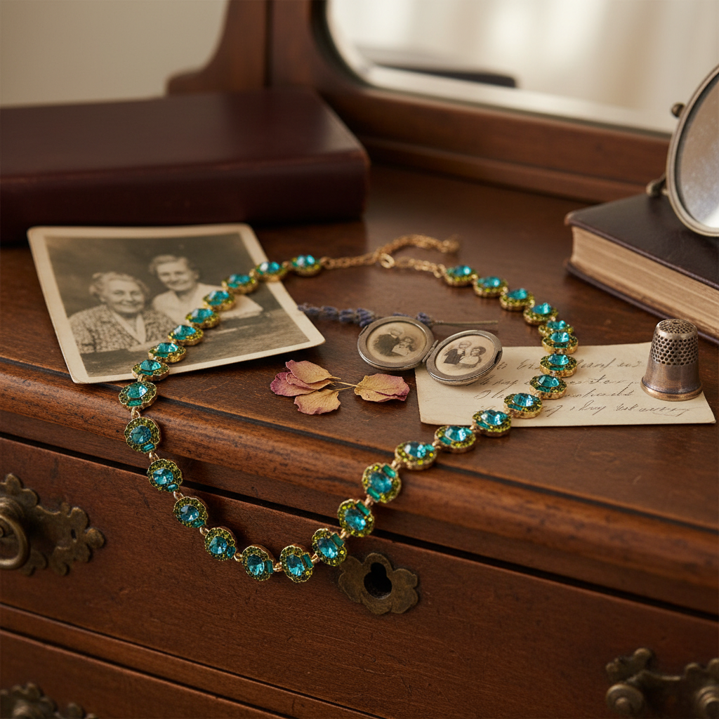 GirlyPirateCo - Vintage 18K Gold Plated Blue and Green Crystal Necklace