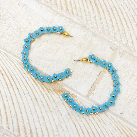 Prep Obsessed Wholesale - Beaded Mini Flower Lined Hoop Earrings