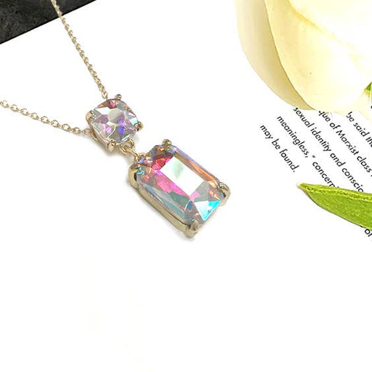 StarryNYC - Square Glass Two Linked Pendant Chain Necklace