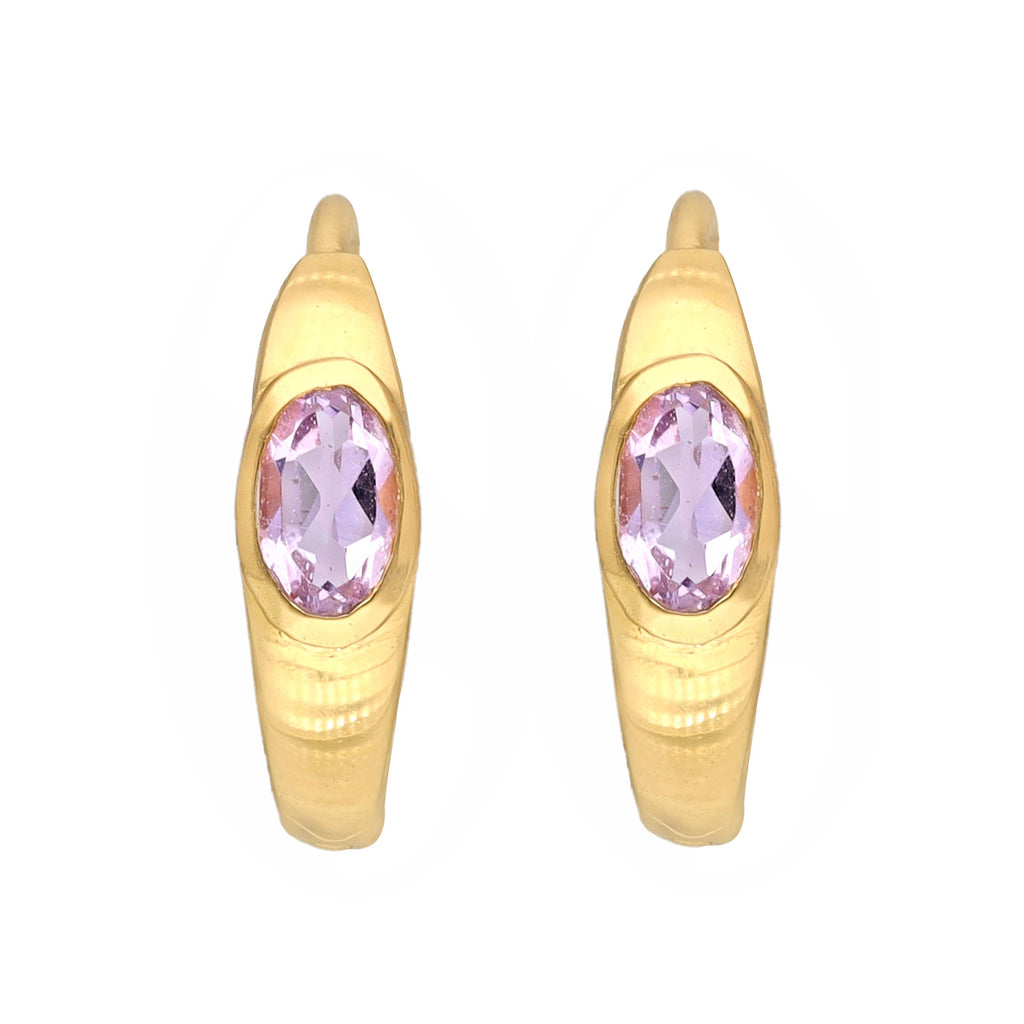 Tiramisu - 14K Gold Plated Over Silver Amethyst Gemstone Hoop Earring