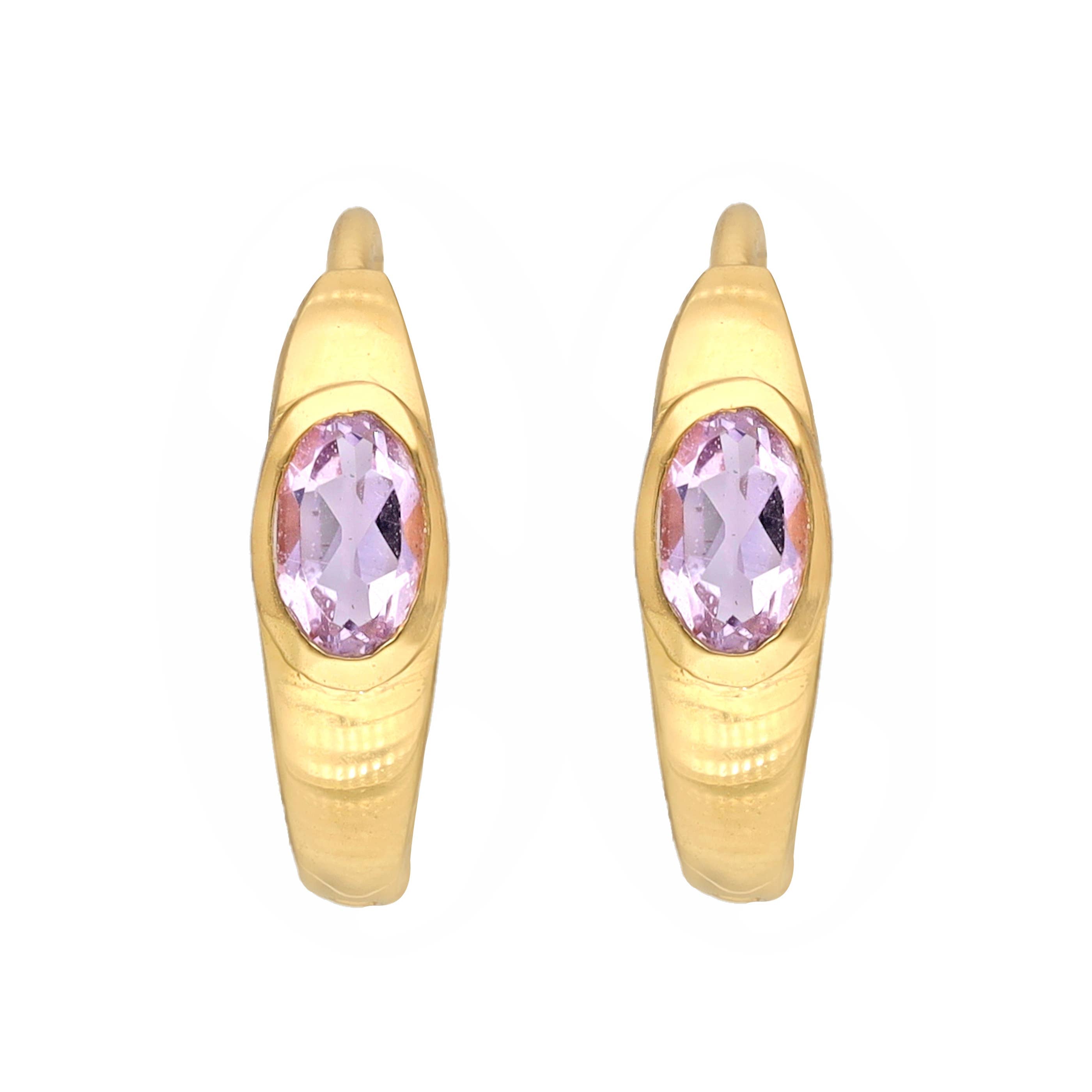 Tiramisu - 14K Gold Plated Over Silver Amethyst Gemstone Hoop Earring