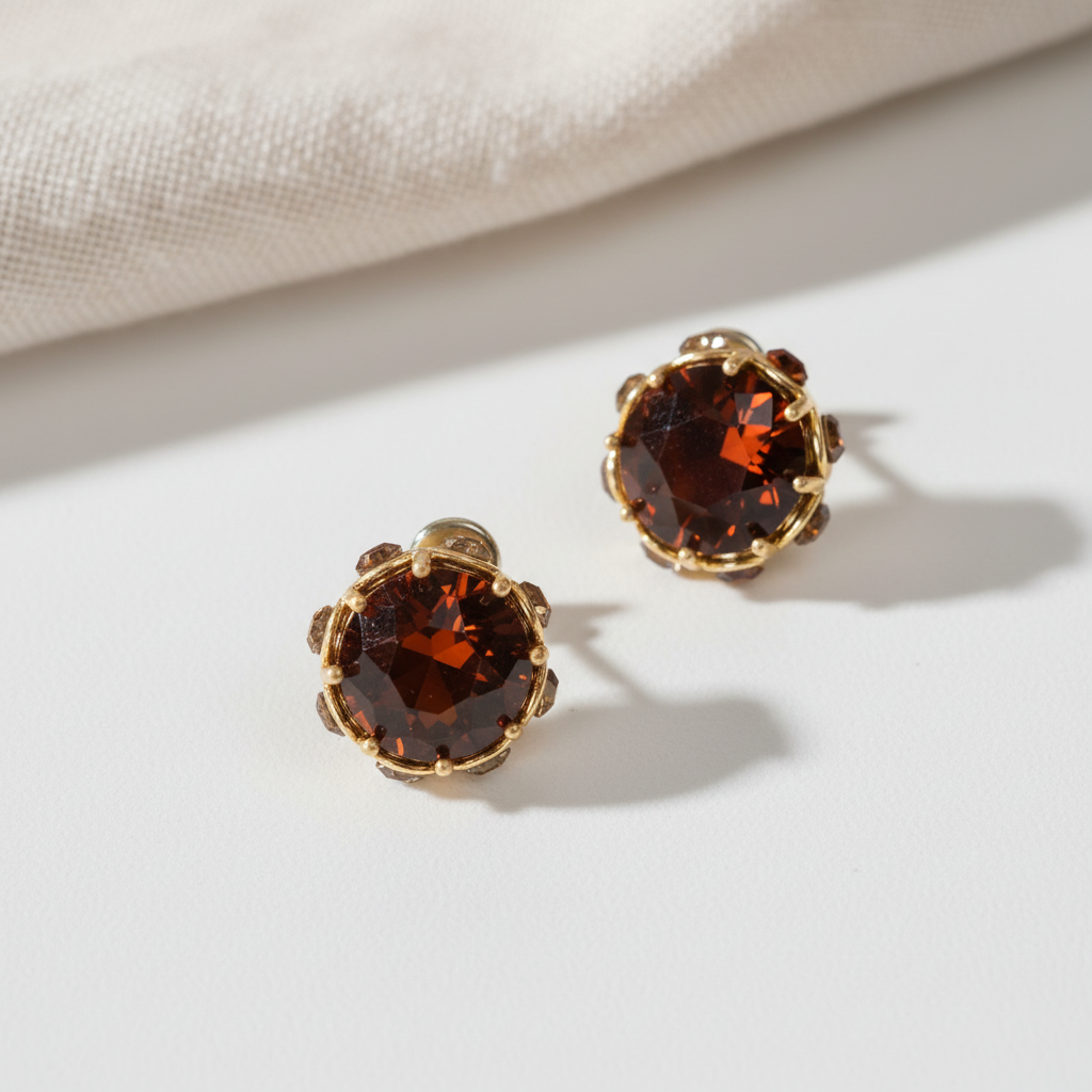 GirlyPirateCo - Vintage 18K Gold Plated Caramel Crystals Stud Earrings