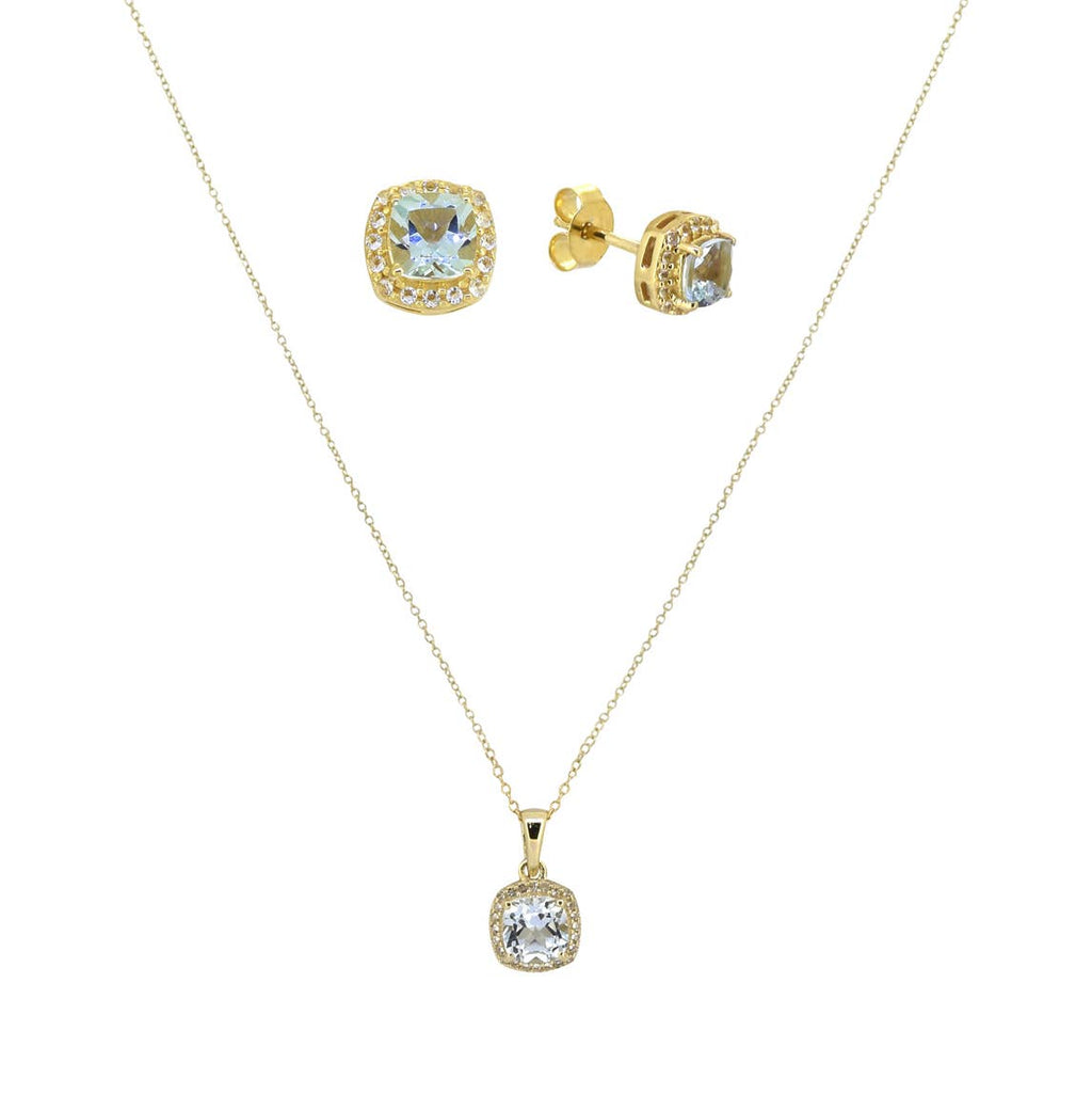 Tiramisu - 14K Gold Plated Sky Blue Topaz Earring & Necklace Set