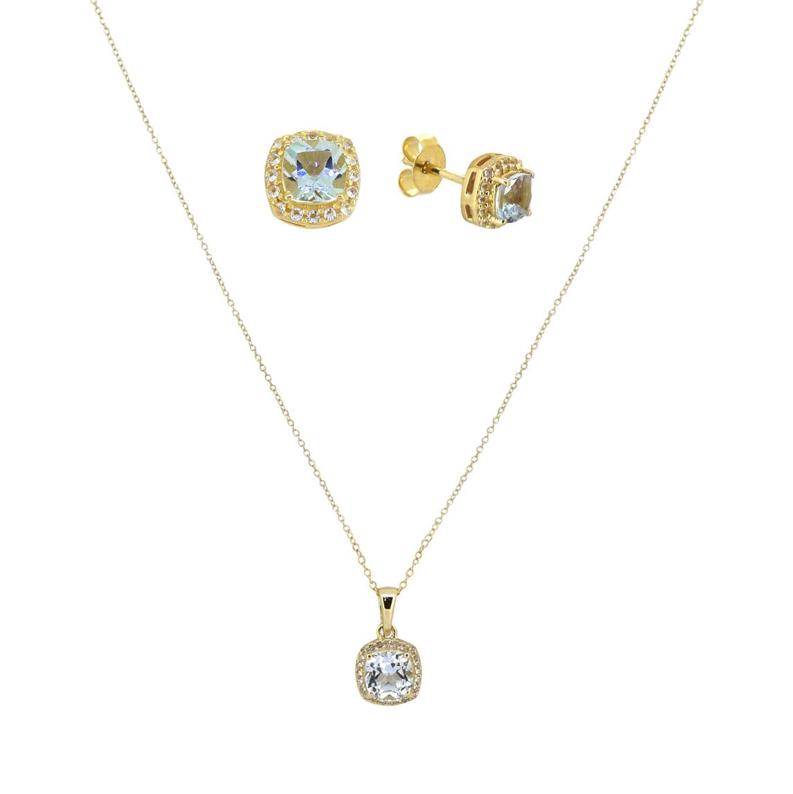 Tiramisu - 14K Gold Plated Sky Blue Topaz Earring & Necklace Set