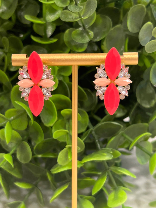 Buttoned Up with Lux - Hot Pink and Crystal Stud Earrings