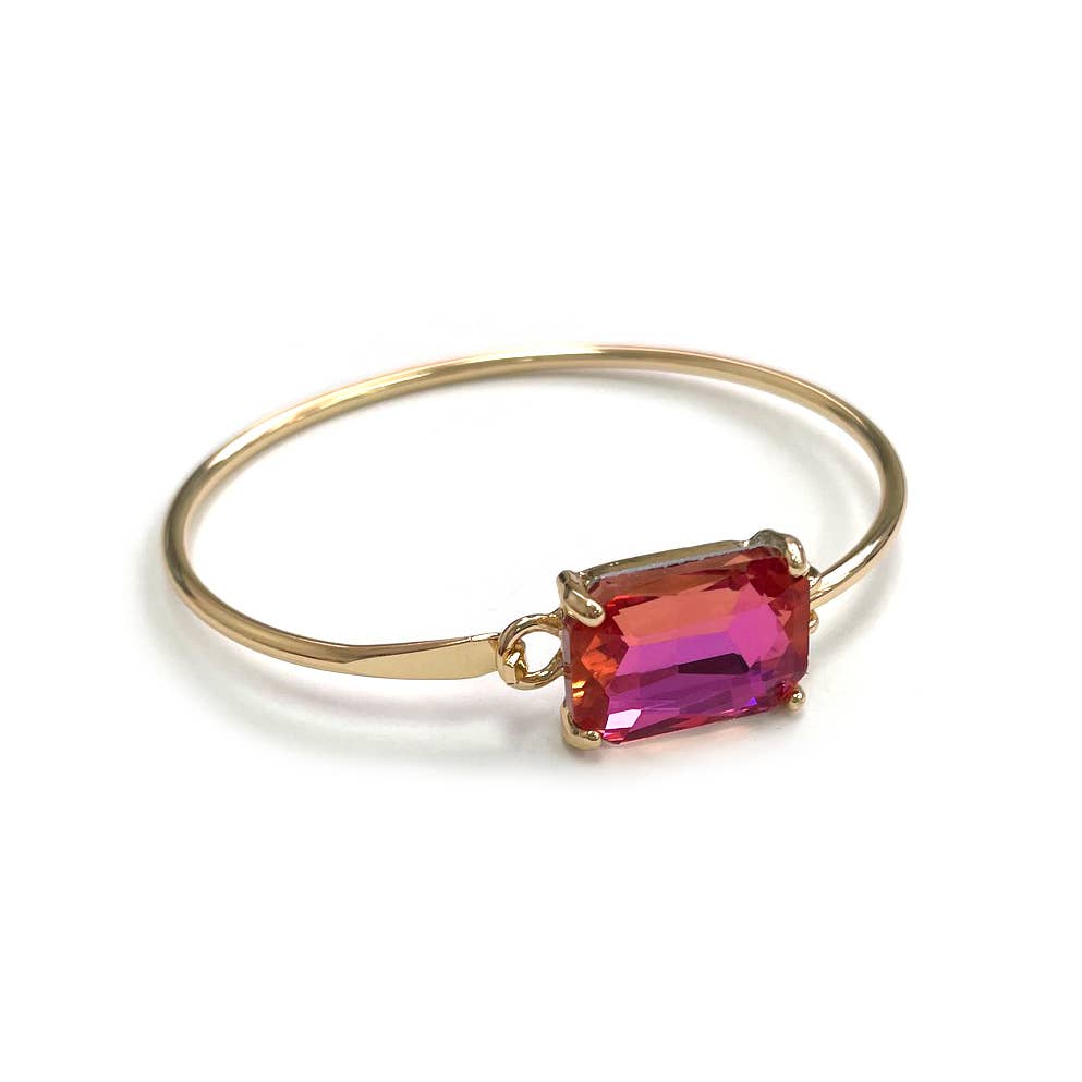 StarryNYC - High Quality Glass Crystal Rectangle Stone Cuff Metal Bangle